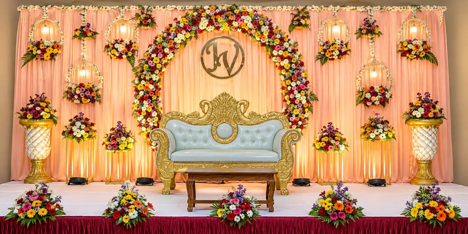 Pastel floral backdrop with monogram
