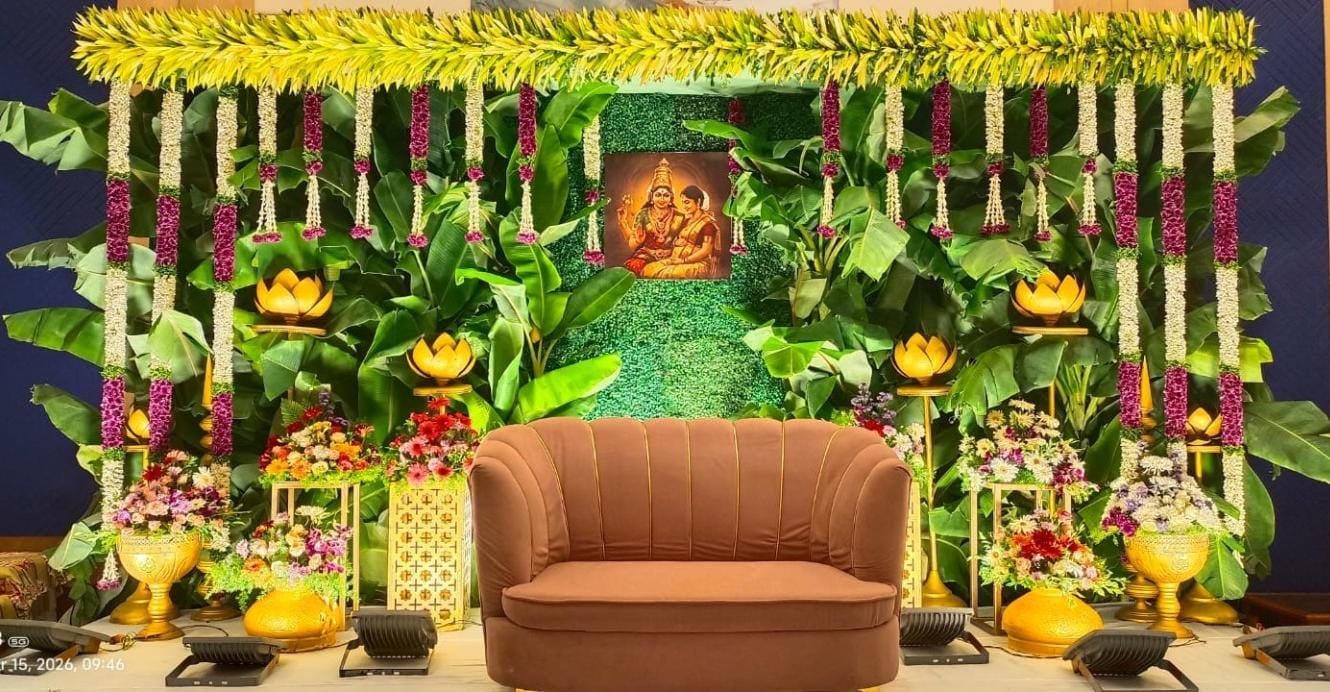 Green leaf and flower themed stage