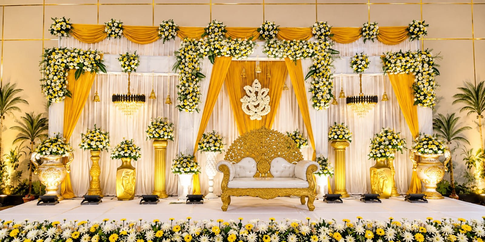 Yellow and white stage with floral strings